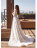 Long Sheer Sleeves Lace Tulle V Back Garden Wedding Dress